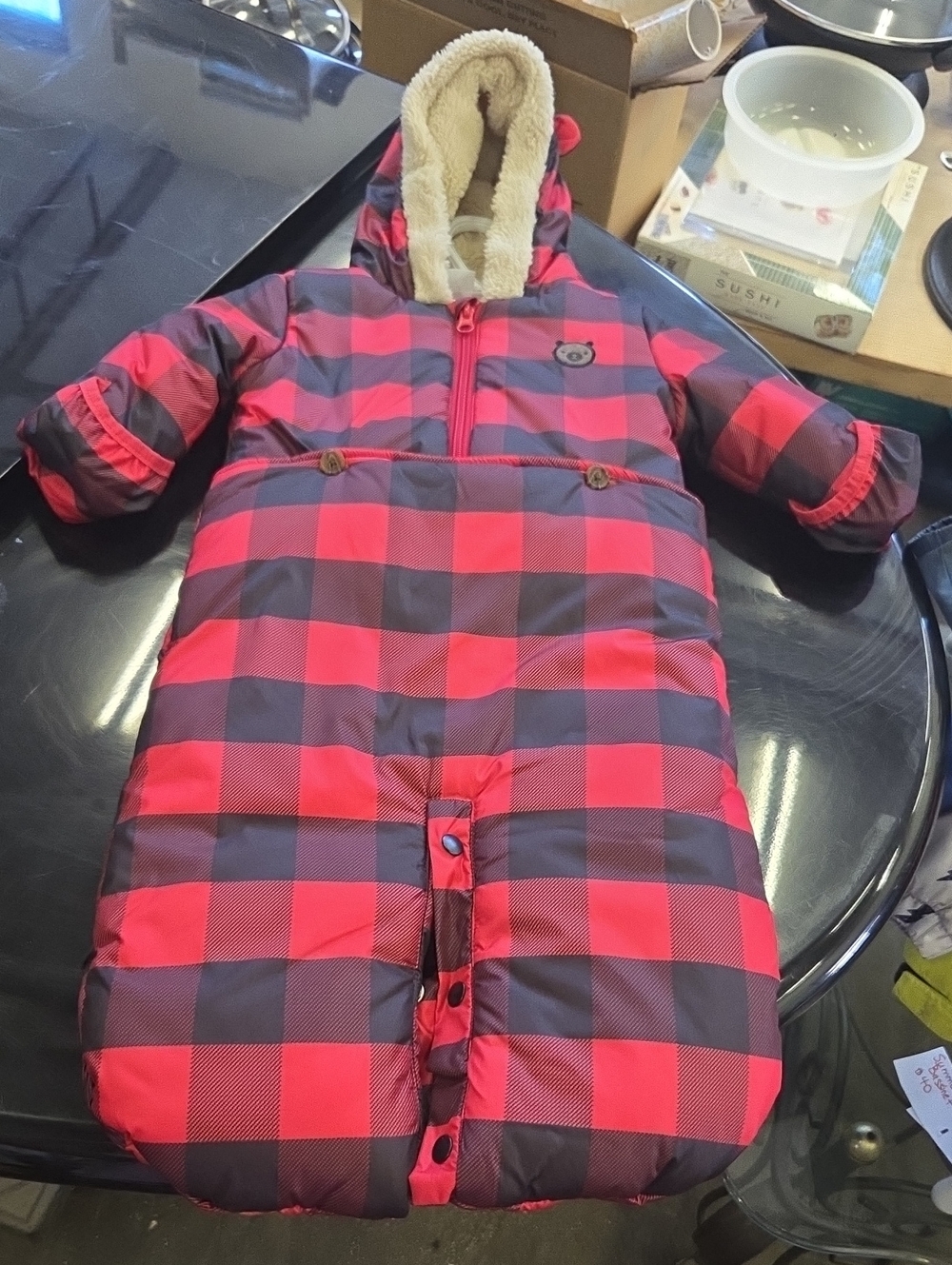Joe Fresh Red and Black Buffalo Plaid Infant Snowsuit
